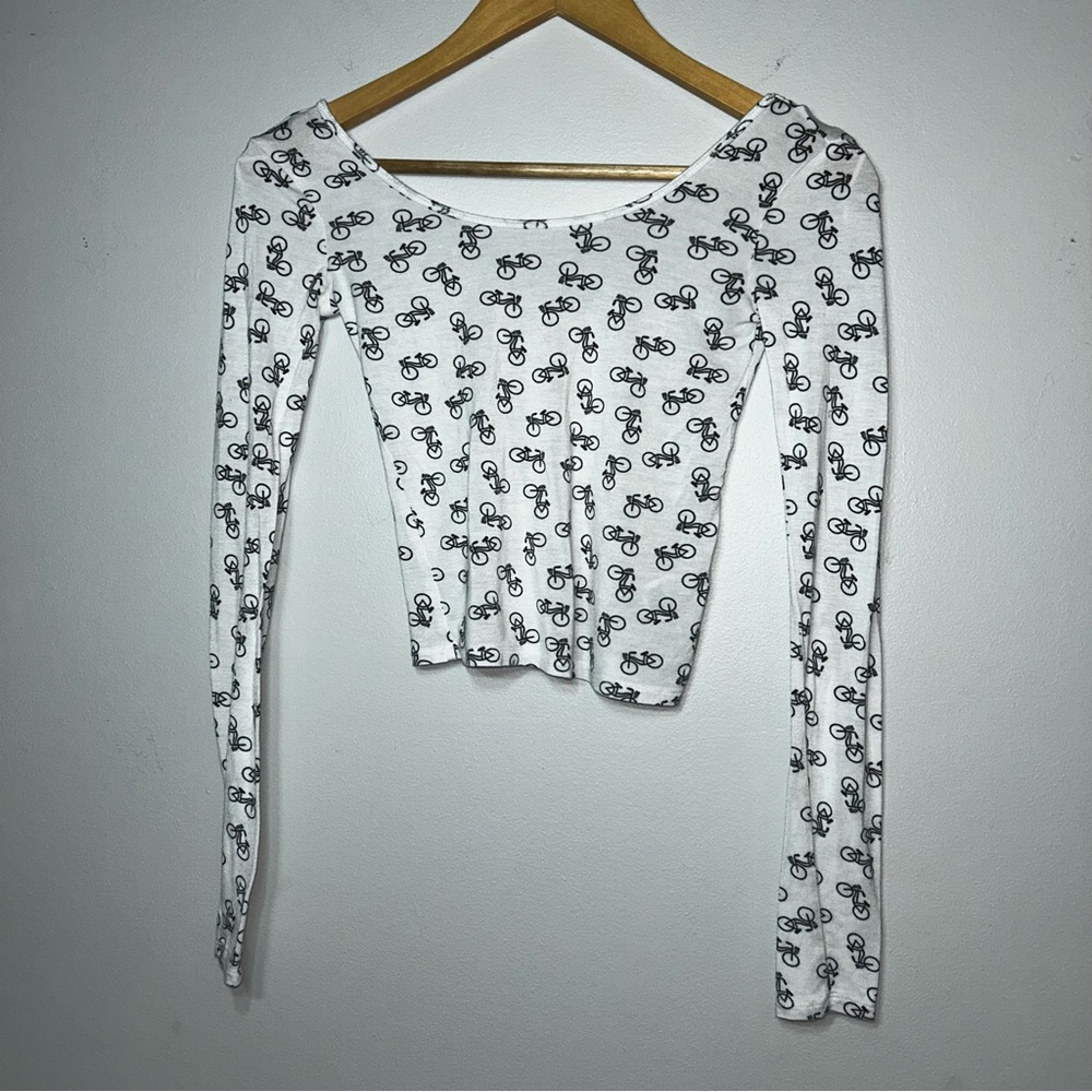 MAP TO MARS White Bicycle Print Cropped Knit Top Long Sleeve XS